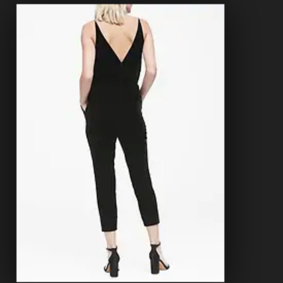 Banana Republic Black Velvet Cropped Jumpsuit - Picture 2 of 5